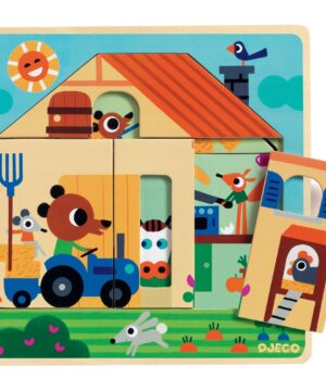 DJECO trijų lygių medinė dėlionė - Gyvūnėlių namelis 1 3 dj01486 djeco wooden puzzle chez gaby b 1000x1000 1