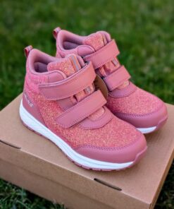 VIKING Bouncy Glitter Mid WP 2V rudeniniai/pavasariniai batai vaikams, rožinės spalvos su blizgesiu, vandeniui atsparūs, su dviem lipdukais