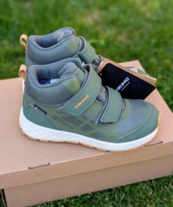VIKING Veme Reflex Mid GTX 2V rudeniniai/demisezoniniai batai vaikams, žalios spalvos, su GORE-TEX, vandeniui atsparūs, su dviem lipdukais ir atšvaitais
