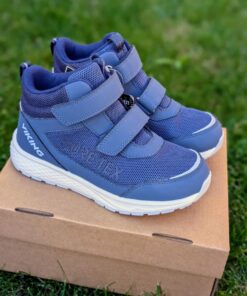 VIKING Bouncy Mid GTX 2V rudeniniai/pavasariniai batai vaikams, tamsiai mėlynos spalvos, su GORE-TEX, vandeniui atsparūs, su dviem lipdukais