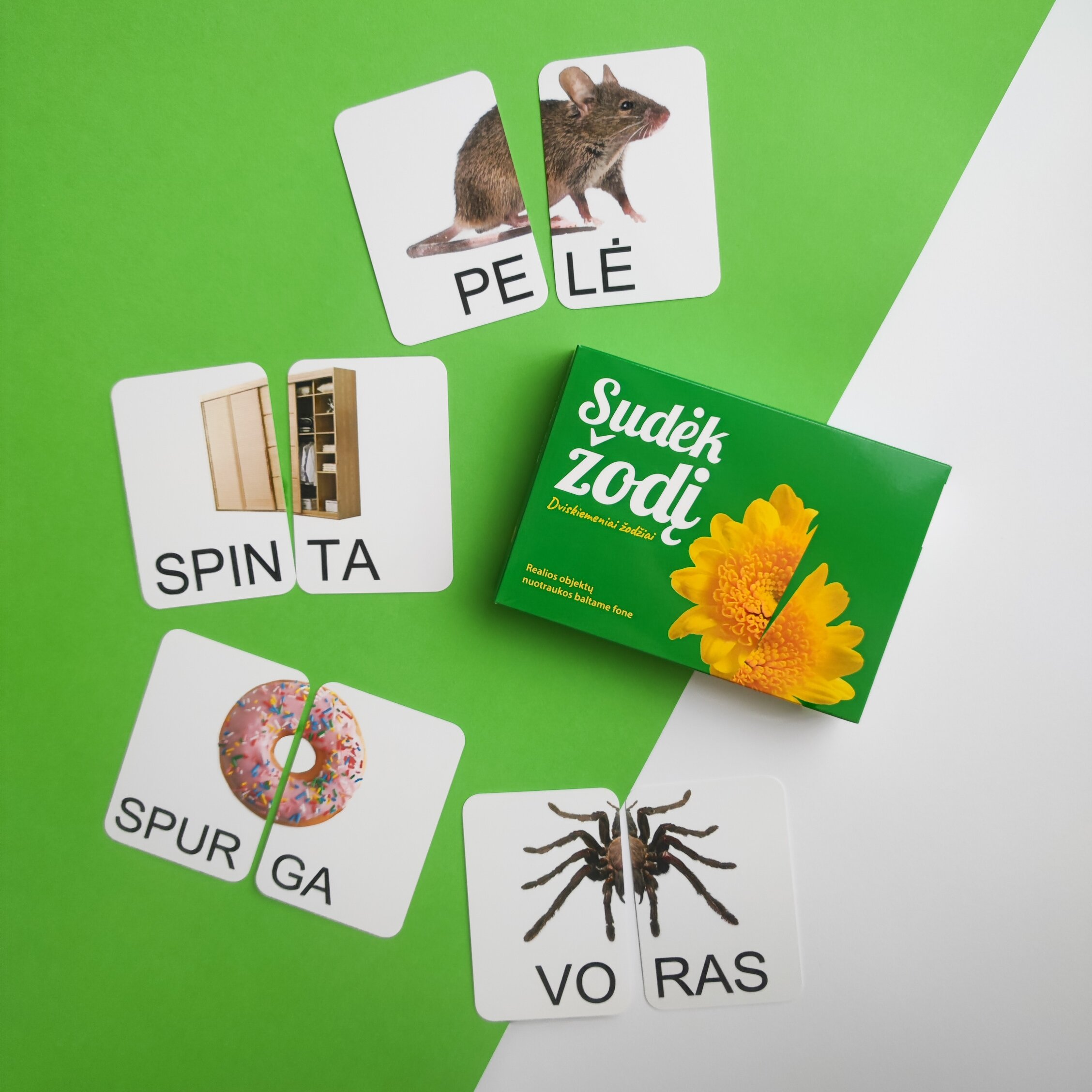 Skaitymo kortelės „Sudėk žodį. Dviskiemeniai žodžiai“ 6 Skaitymo kortelės „Sudėk žodį. Dviskiemeniai žodžiai“ - Image 4