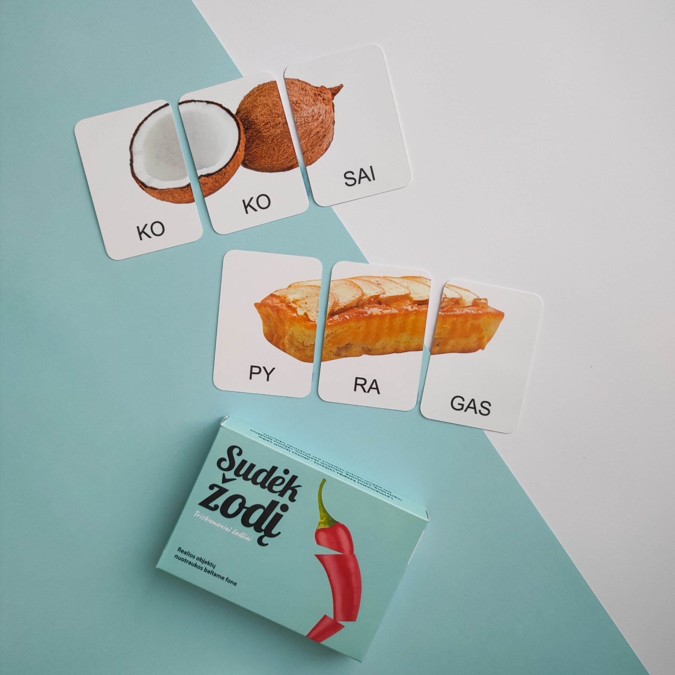 Skaitymo kortelės „Sudėk žodį.Triskiemeniai žodžiai“ 4 Skaitymo kortelės „Sudėk žodį.Triskiemeniai žodžiai“ - Image 2