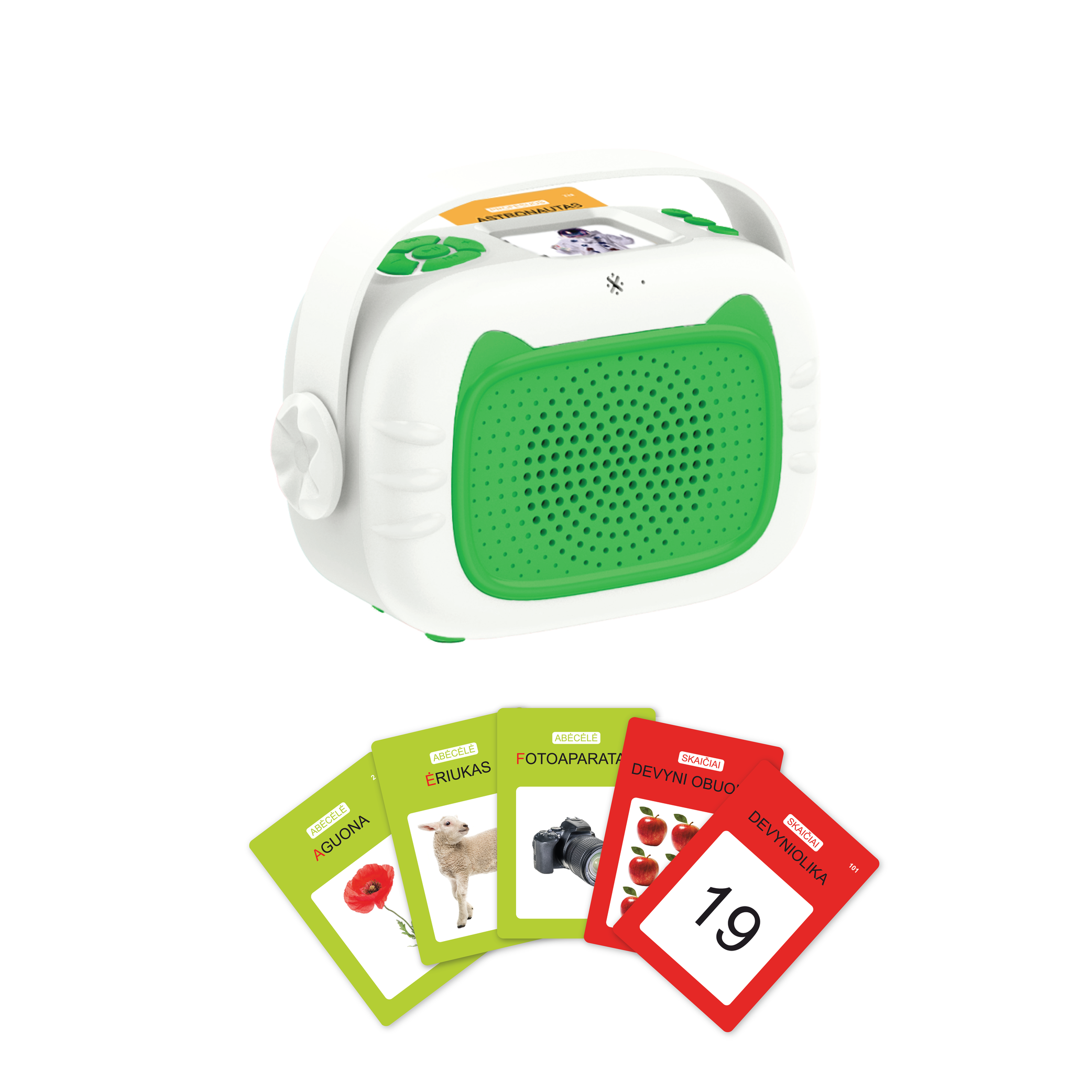 Muzikos grotuvas vaikams ,,Skilsas” su mikrofonu (su įrašytomis lietuviškomis dainomis ir pasakomis) + lietuviškai įgarsintos „Šnekančios kortelės“ 8 Muzikos grotuvas vaikams ,,Skilsas” su mikrofonu (su įrašytomis lietuviškomis dainomis ir pasakomis) + lietuviškai įgarsintos „Šnekančios kortelės“ - Image 6