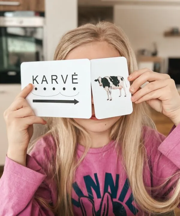 Skaitymo kortelės „Dviskiemeniai žodžiai“