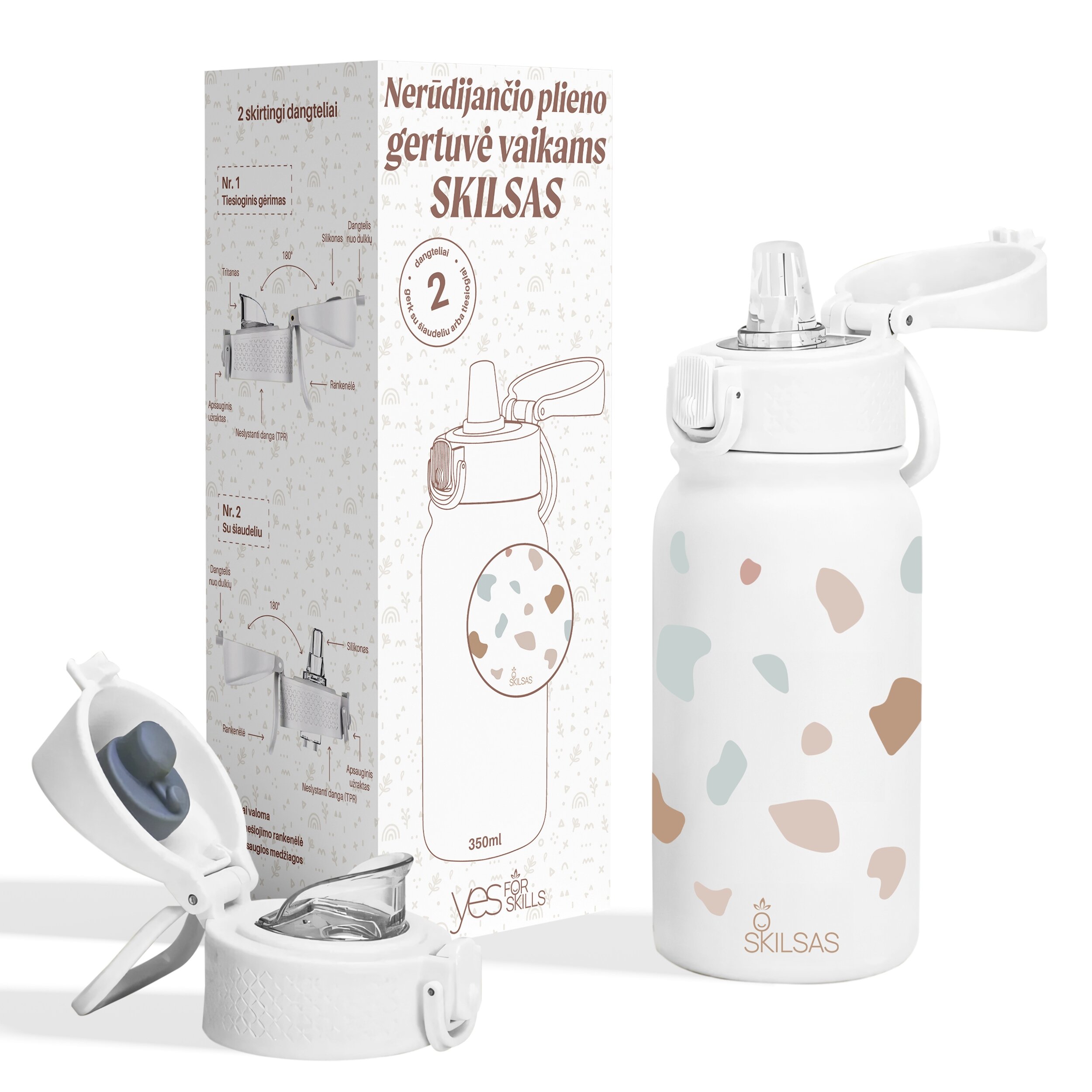 „Skilsas“ vaikiška nerūdijančio plieno gertuvė su dviem dangteliais – praktiškas pasirinkimas kiekvienai dienai (Terazzo) 6 „Skilsas“ vaikiška nerūdijančio plieno gertuvė su dviem dangteliais – praktiškas pasirinkimas kiekvienai dienai (Terazzo) - Image 4