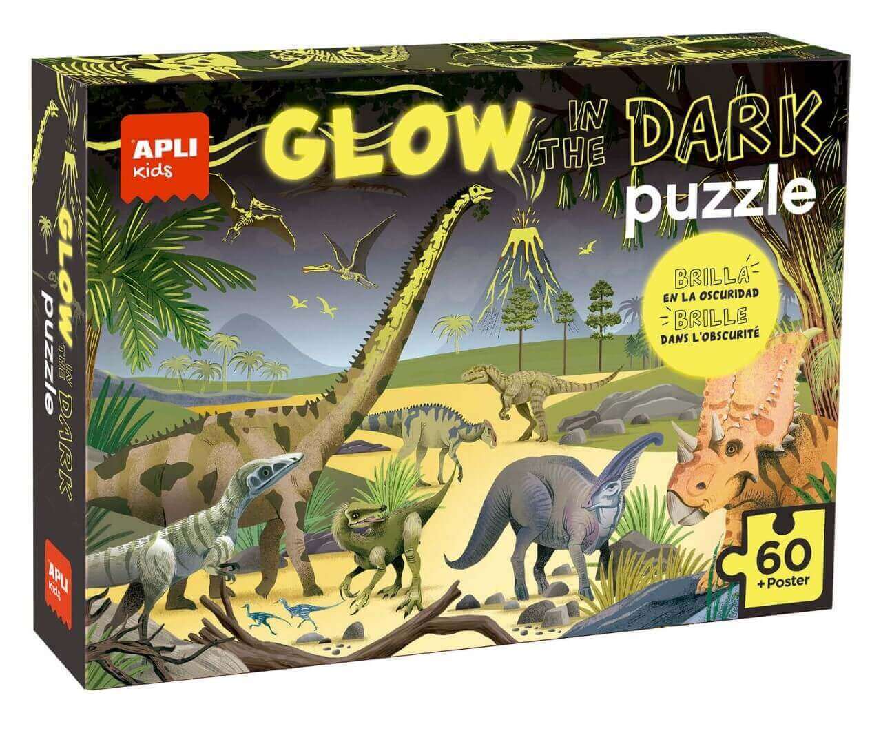 Tamsoje šviečianti dėlionė – Dinozaurai - Apli Kids 3 edukaciniai zaislai. Lavinamieji zaislai. Apli Kids . Tamsoje šviečianti dėlionė – Dinozaurai