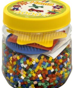 edukaciniai zaislai. Lavinamieji zaislai. HAMA . HAMA MIDI karoliukai ir dėliojimo lentelės geltoname kibirėlyje