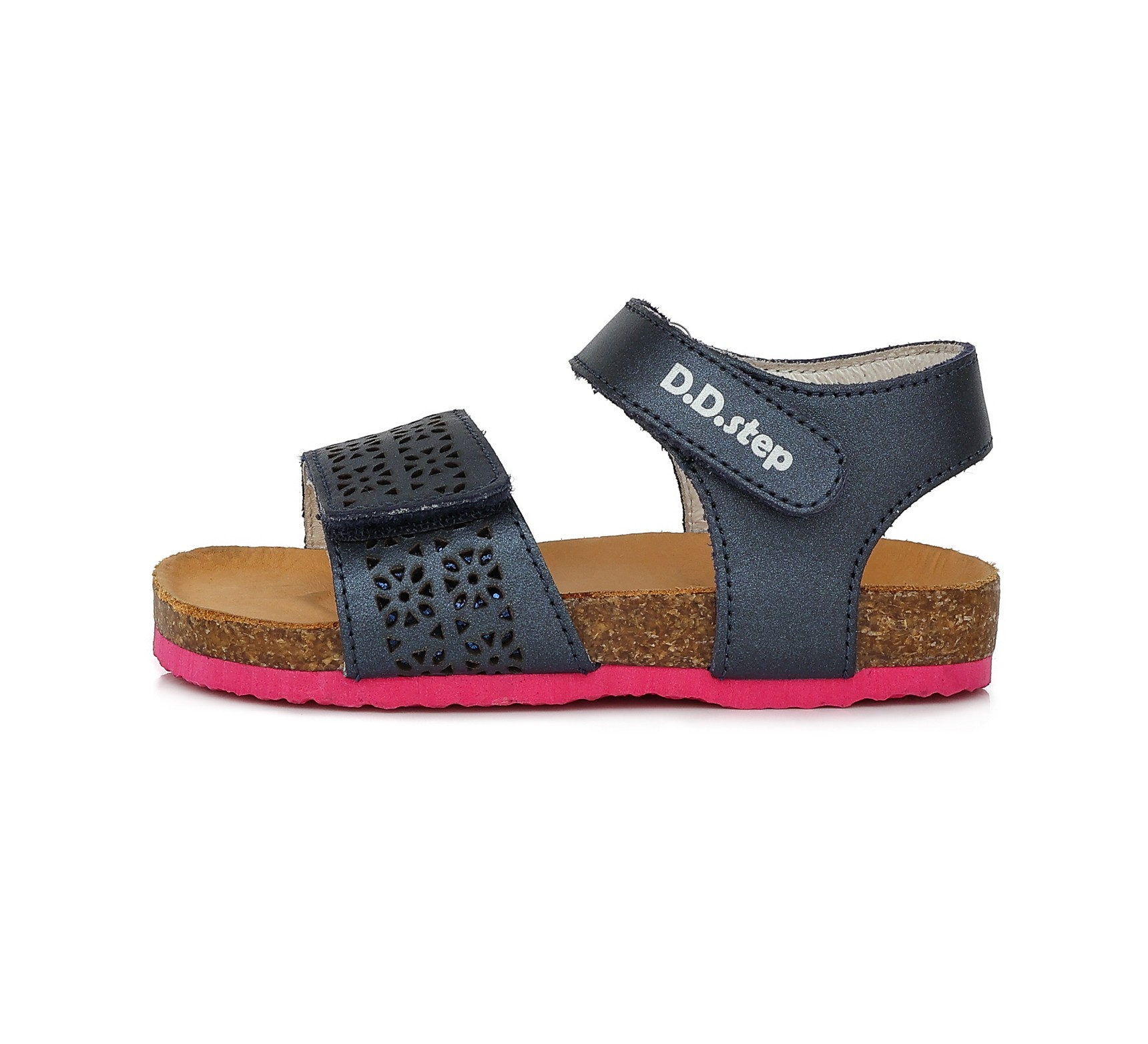 batukai vaikams D.D.Step (Vengrija) Tamsiai mėlynos atviru užkulniu basutės kamštiniu padu 25-30 d. AC051741BM