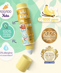 Lili Kiwi ekologiška dantų pasta vaikams su fluoru (1000 ppm), nuo ėduonies, vanilės ir bananų skonio