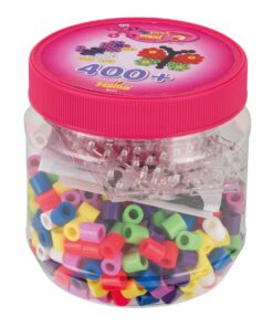 edukaciniai zaislai. Lavinamieji zaislai. HAMA . HAMA MAXI karoliukai ir dėliojimo lentelės rožiniame indelyje