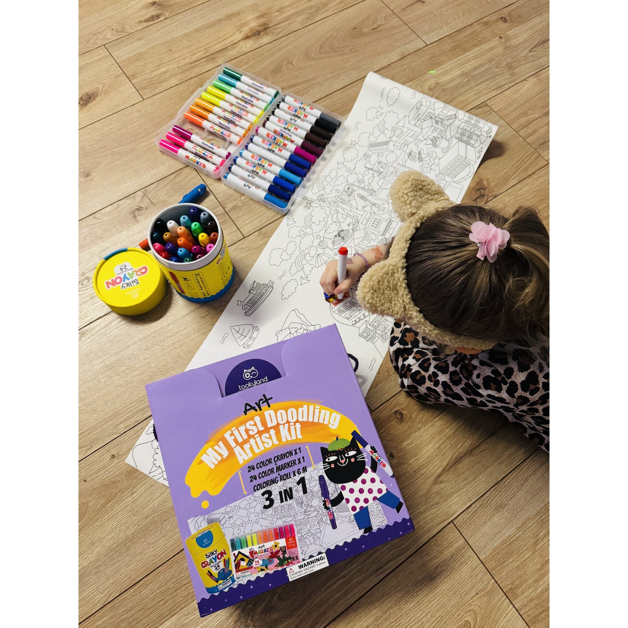 Tookyland kūrybinis piešimo rinkinys su 24 markeriais, 24 išplaunamomis kreidelėmis ir 6 m spalvinimo rulonu (LT302) 5 Tookyland kūrybinis piešimo rinkinys su 24 markeriais, 24 išplaunamomis kreidelėmis ir 6 m spalvinimo rulonu (LT302) - Image 3