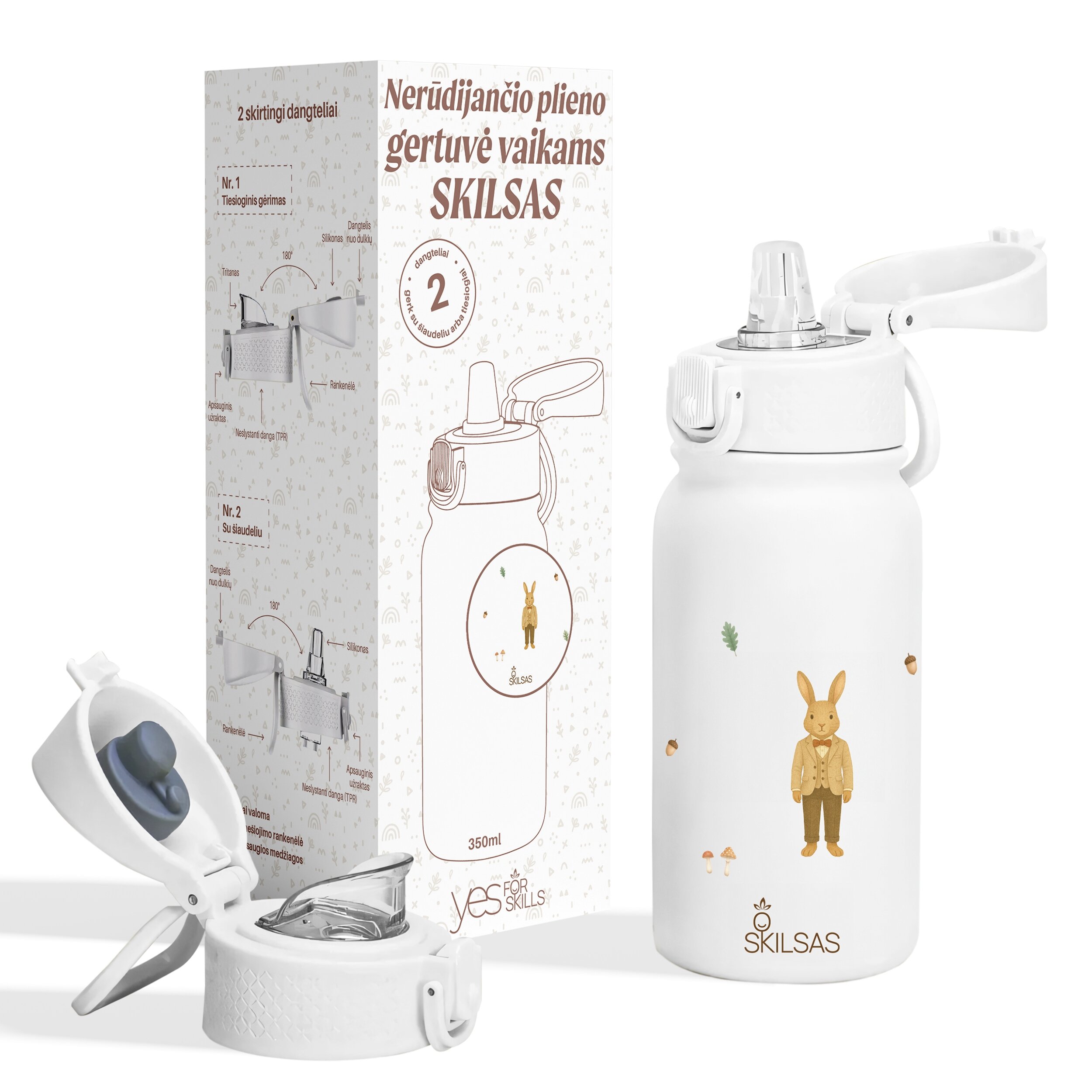 „Skilsas“ vaikiška nerūdijančio plieno gertuvė su dviem dangteliais – praktiškas pasirinkimas kiekvienai dienai (Miško gyvūnai), 350 ml 5 „Skilsas“ vaikiška nerūdijančio plieno gertuvė su dviem dangteliais – praktiškas pasirinkimas kiekvienai dienai (Miško gyvūnai), 350 ml - Image 3