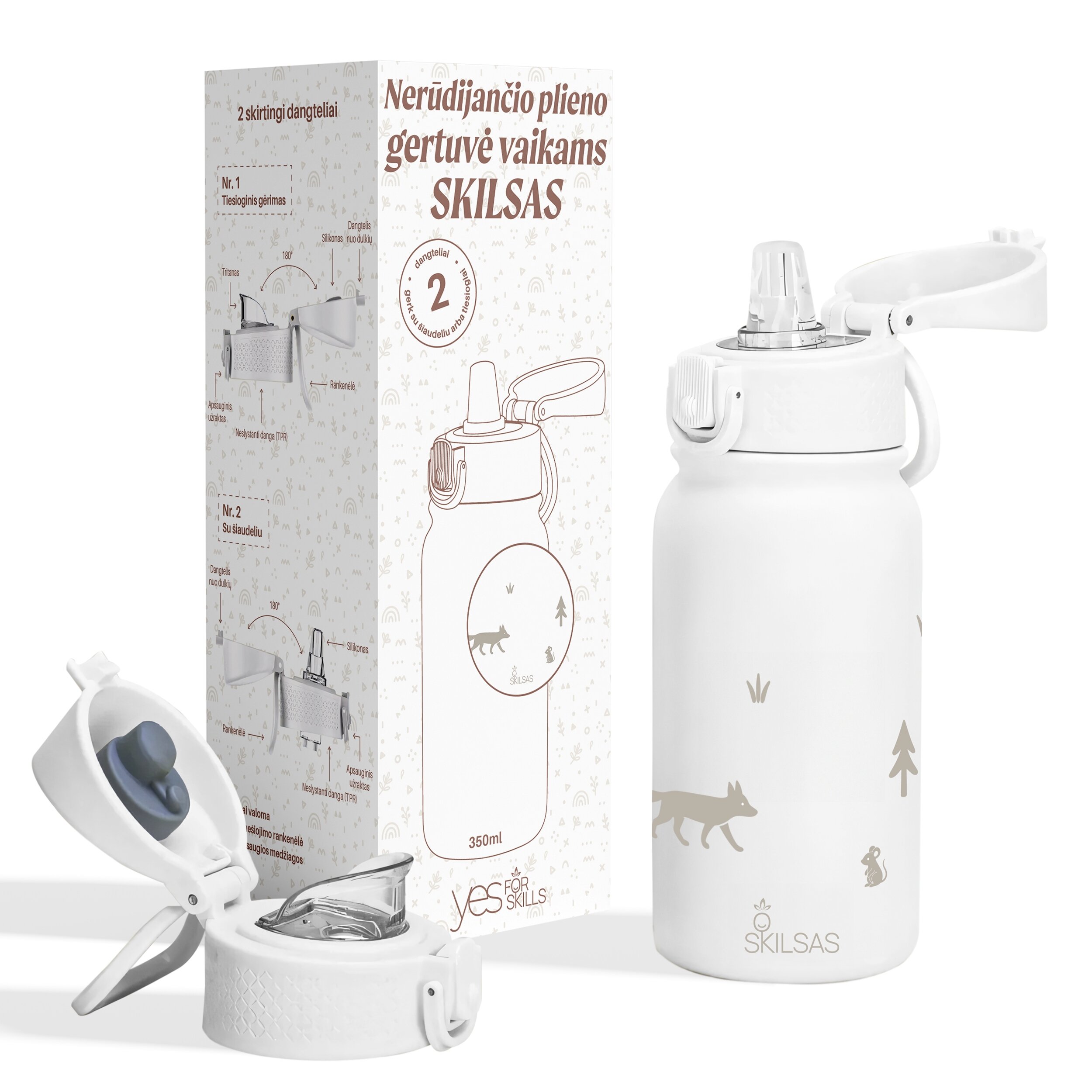 „Skilsas“ vaikiška nerūdijančio plieno gertuvė su dviem dangteliais – praktiškas pasirinkimas kiekvienai dienai (Miškas), 350 ml 6 „Skilsas“ vaikiška nerūdijančio plieno gertuvė su dviem dangteliais – praktiškas pasirinkimas kiekvienai dienai (Miškas), 350 ml - Image 4