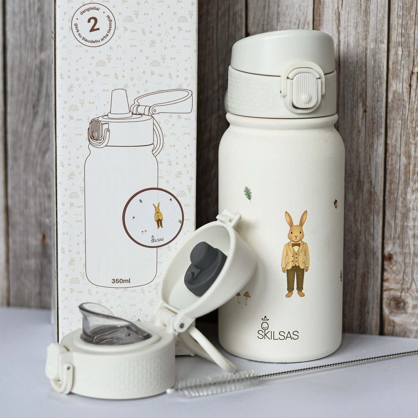 „Skilsas“ vaikiška nerūdijančio plieno gertuvė su dviem dangteliais – praktiškas pasirinkimas kiekvienai dienai (Miško gyvūnai), 350 ml 7 „Skilsas“ vaikiška nerūdijančio plieno gertuvė su dviem dangteliais – praktiškas pasirinkimas kiekvienai dienai (Miško gyvūnai), 350 ml - Image 5