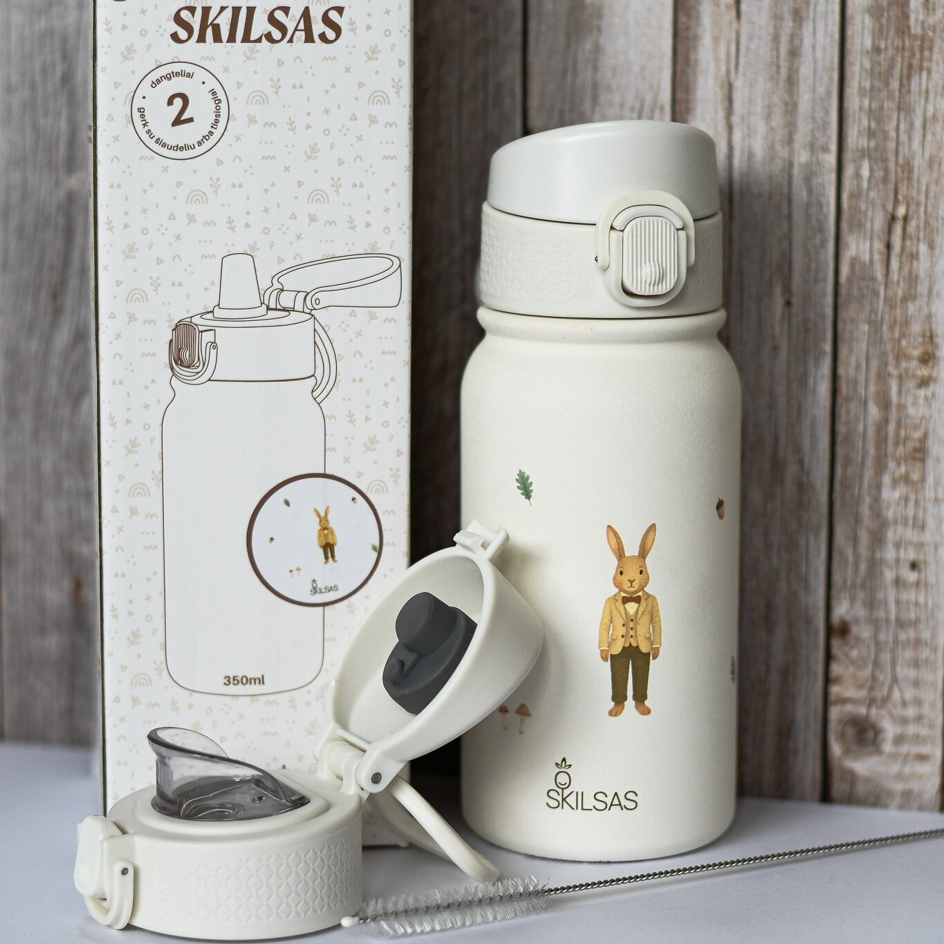 „Skilsas“ vaikiška nerūdijančio plieno gertuvė su dviem dangteliais – praktiškas pasirinkimas kiekvienai dienai (Miško gyvūnai), 350 ml 6 „Skilsas“ vaikiška nerūdijančio plieno gertuvė su dviem dangteliais – praktiškas pasirinkimas kiekvienai dienai (Miško gyvūnai), 350 ml - Image 4