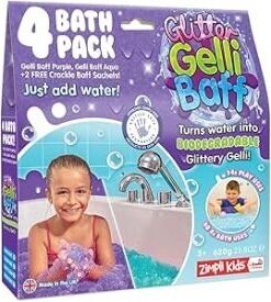 Zimpli Kids Gelli Baff Purple & Aqua Glitter 600 g – spalvingas želė vonios žaidimas vaikams, 4 pakuotės