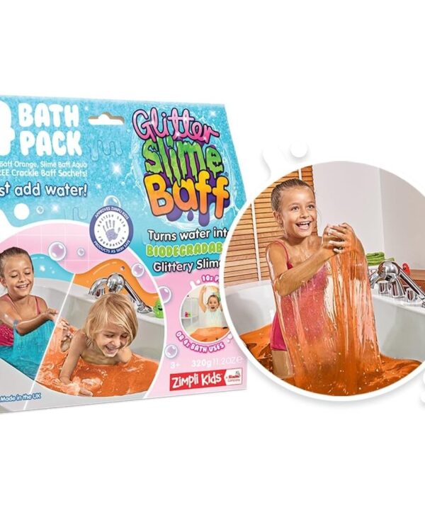Zimpli Kids Slime Baff Orange & Aqua Glitter 300 g – spalvingas slime vonios žaidimas vaikams, 4 pakuotės