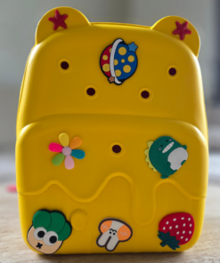 Personalizuojama vaikiška kuprinė su keičiamomis dekoracijomis, geltona