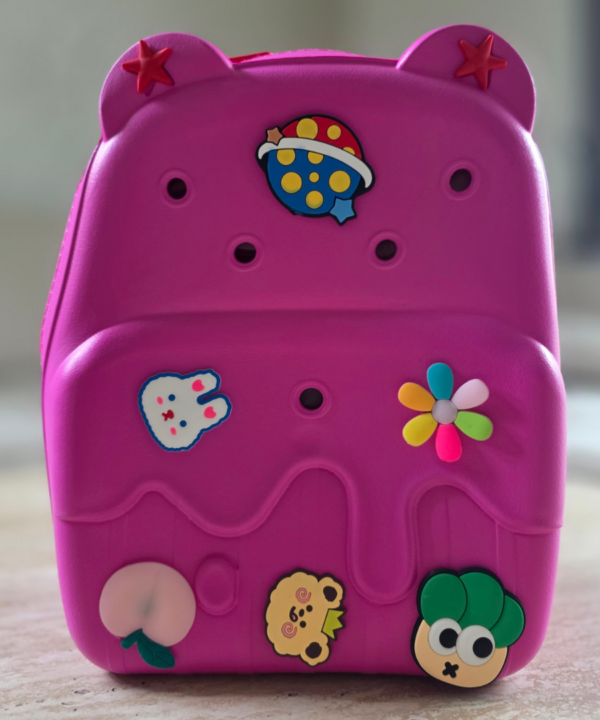 Personalizuojama vaikiška kuprinė su keičiamomis dekoracijomis, rožinė