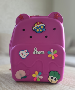 Personalizuojama vaikiška kuprinė su keičiamomis dekoracijomis, rožinė