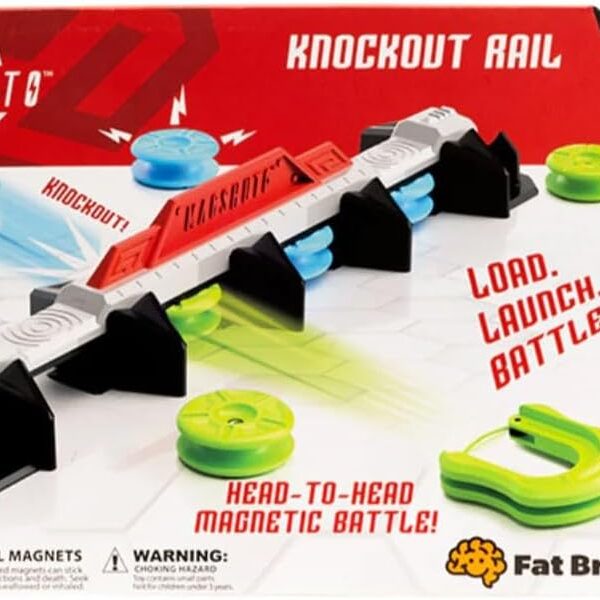 edukaciniai zaislai. Lavinamieji zaislai. FatBrainToys . Magshuto Knockout Rail – magnetinis triukų ir taiklumo žaidimas