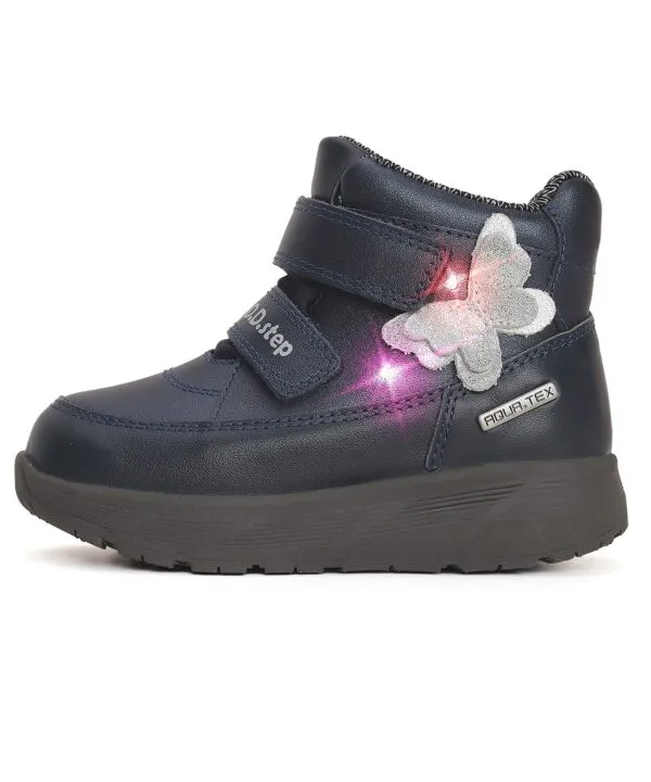 batukai vaikams D.D.Step (Vengrija)  LED tamsiai mėlyni vandeniui atsparūs batai 22-27 d. P083-42591