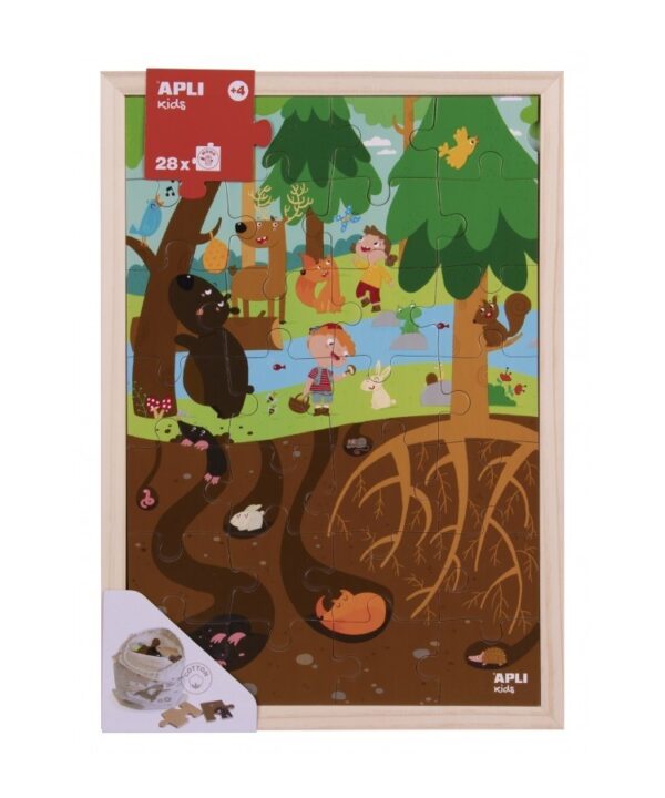 edukaciniai zaislai. Lavinamieji zaislai. Apli Kids . Medinė dėlionė „Miškas” (28 dalys)