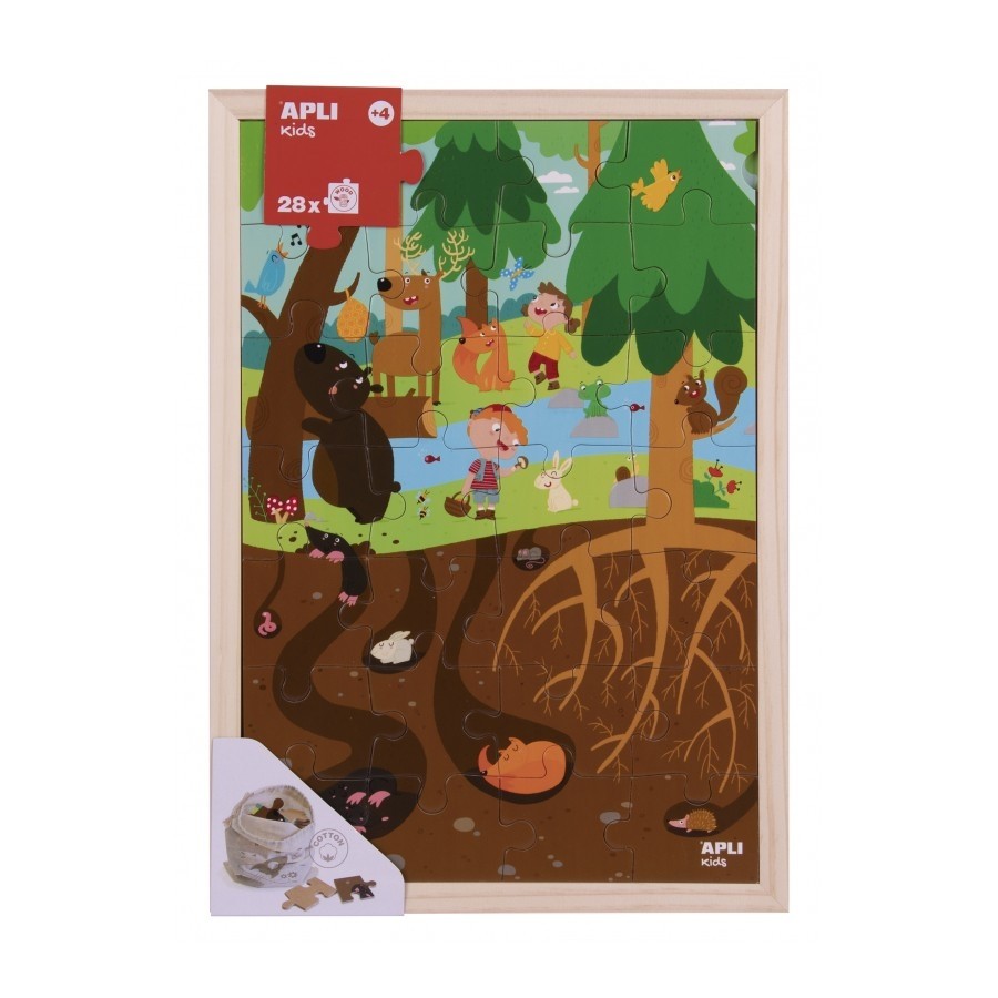 Medinė dėlionė „Miškas” (28 dalys) - Apli Kids 3 edukaciniai zaislai. Lavinamieji zaislai. Apli Kids . Medinė dėlionė „Miškas” (28 dalys)
