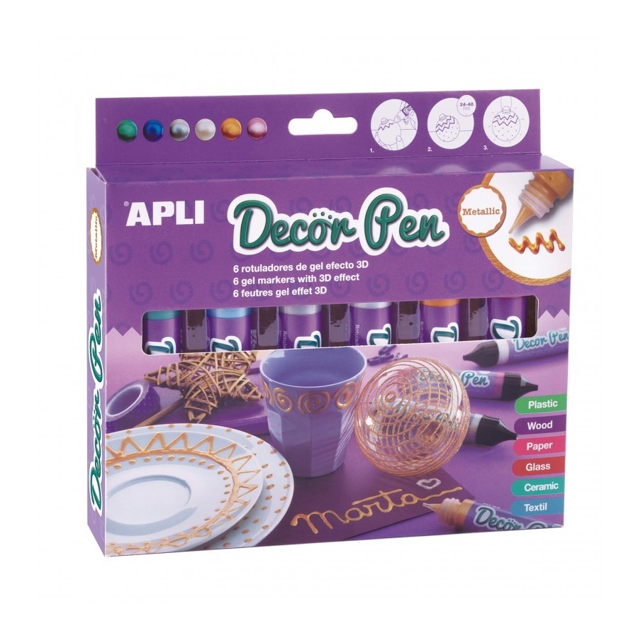 APLI 3D efektą suteikiantys metalizuoti markeriai „Decorpen“ (6 vnt.) - Apli Kids 3 edukaciniai zaislai. Lavinamieji zaislai. Apli Kids . APLI 3D efektą suteikiantys metalizuoti markeriai „Decorpen“ (6 vnt.)