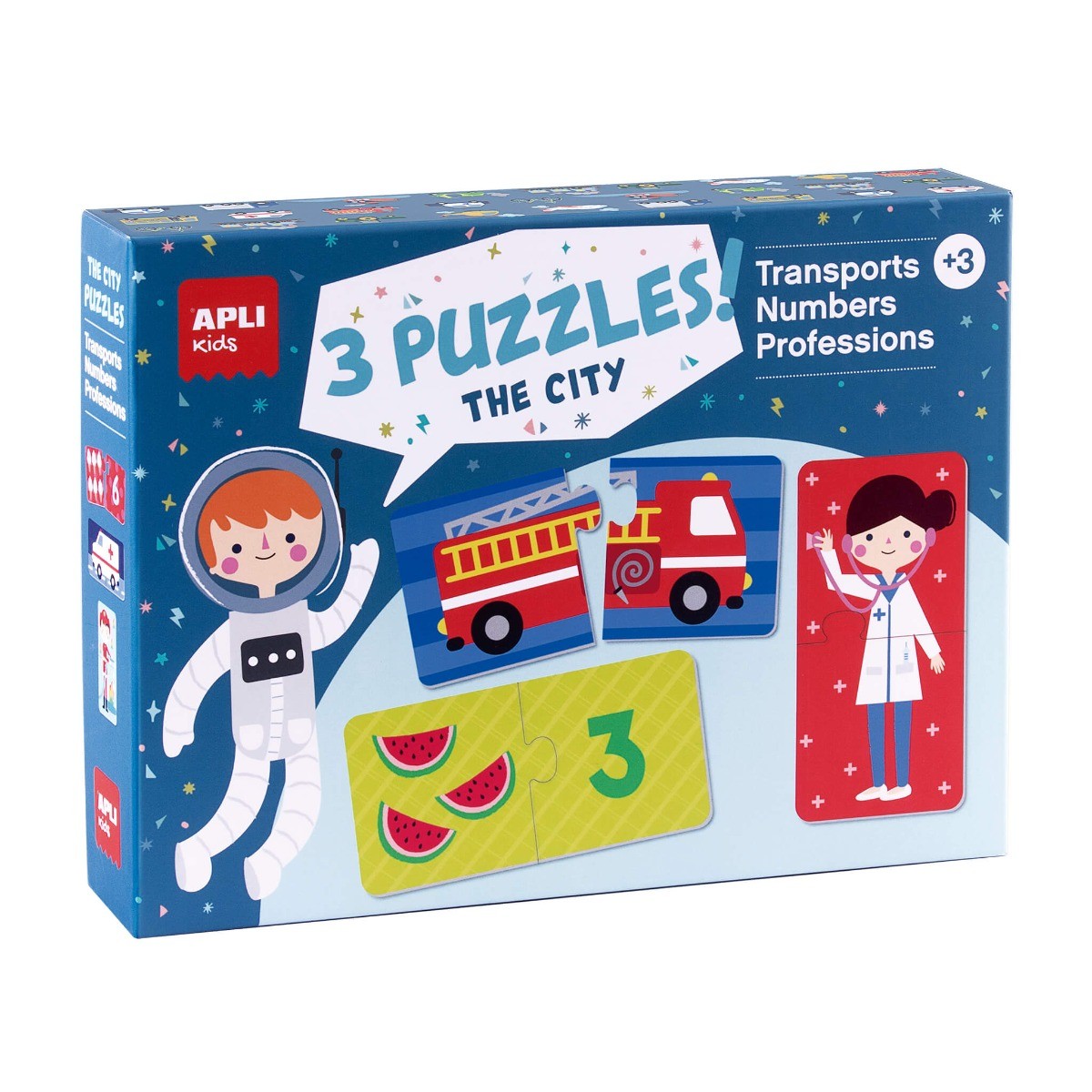 APLI Kids 3 žaidimai: Miestas - transportas, profesijos, skaičiai - Apli Kids 3 edukaciniai zaislai. Lavinamieji zaislai. Apli Kids . APLI Kids 3 žaidimai: Miestas - transportas