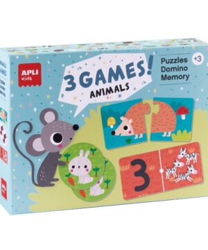 APLI Kids 3 žaidimai: Gyvūnai – dėlionė, domino, atmintis - Apli Kids 1 edukaciniai zaislai. Lavinamieji zaislai. Apli Kids . APLI Kids 3 žaidimai: Gyvūnai – dėlionė
