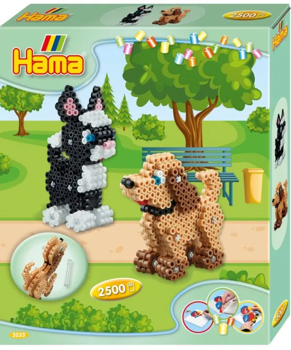 edukaciniai zaislai. Lavinamieji zaislai. HAMA . HAMA MIDI karoliukų rinkinys „Katinas ir šuo 3D“