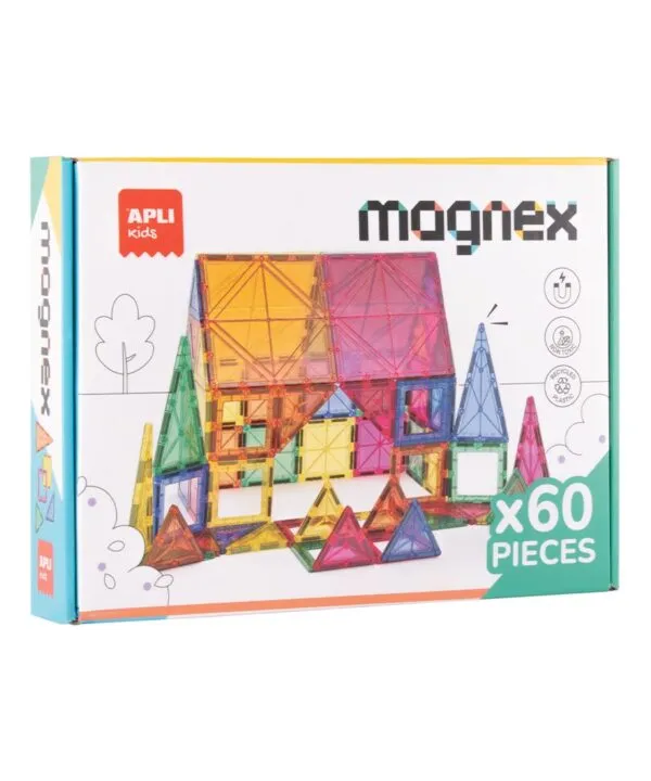 edukaciniai zaislai. Lavinamieji zaislai. Apli Kids . APLI magnetinis konstruktorius Magnex – 60 detalių