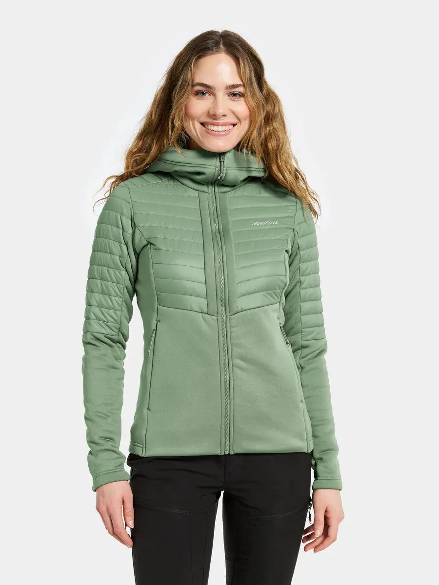 Didriksons moteriškas hibridinis džemperis ANNEMA WNS FULLZIP 6 - Light Moss